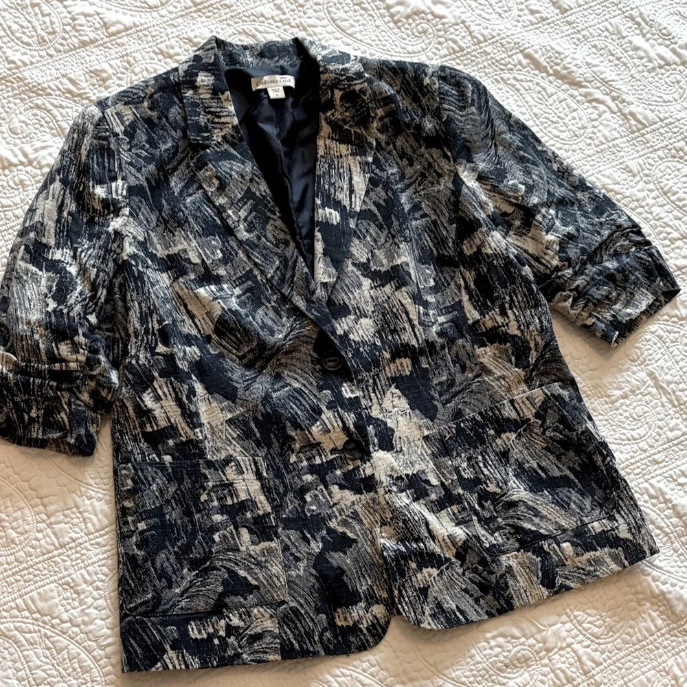 Cold Water Creek Navy/Cream Jacket with 3/4 Sleeves - Picture 1 of 14